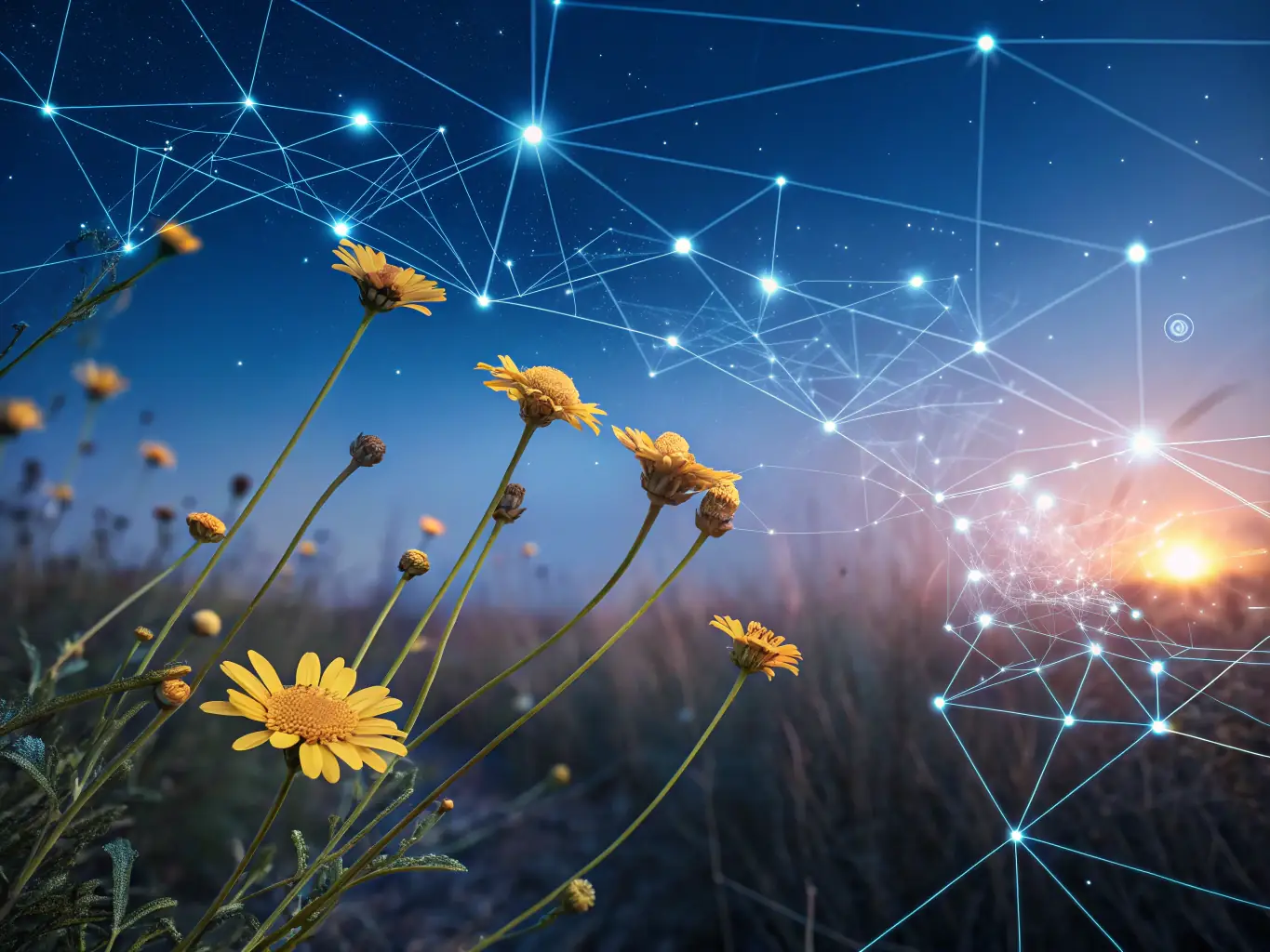 An illustration of AI algorithms connecting with potential clients through digital channels, representing AI-driven outreach and team creation.